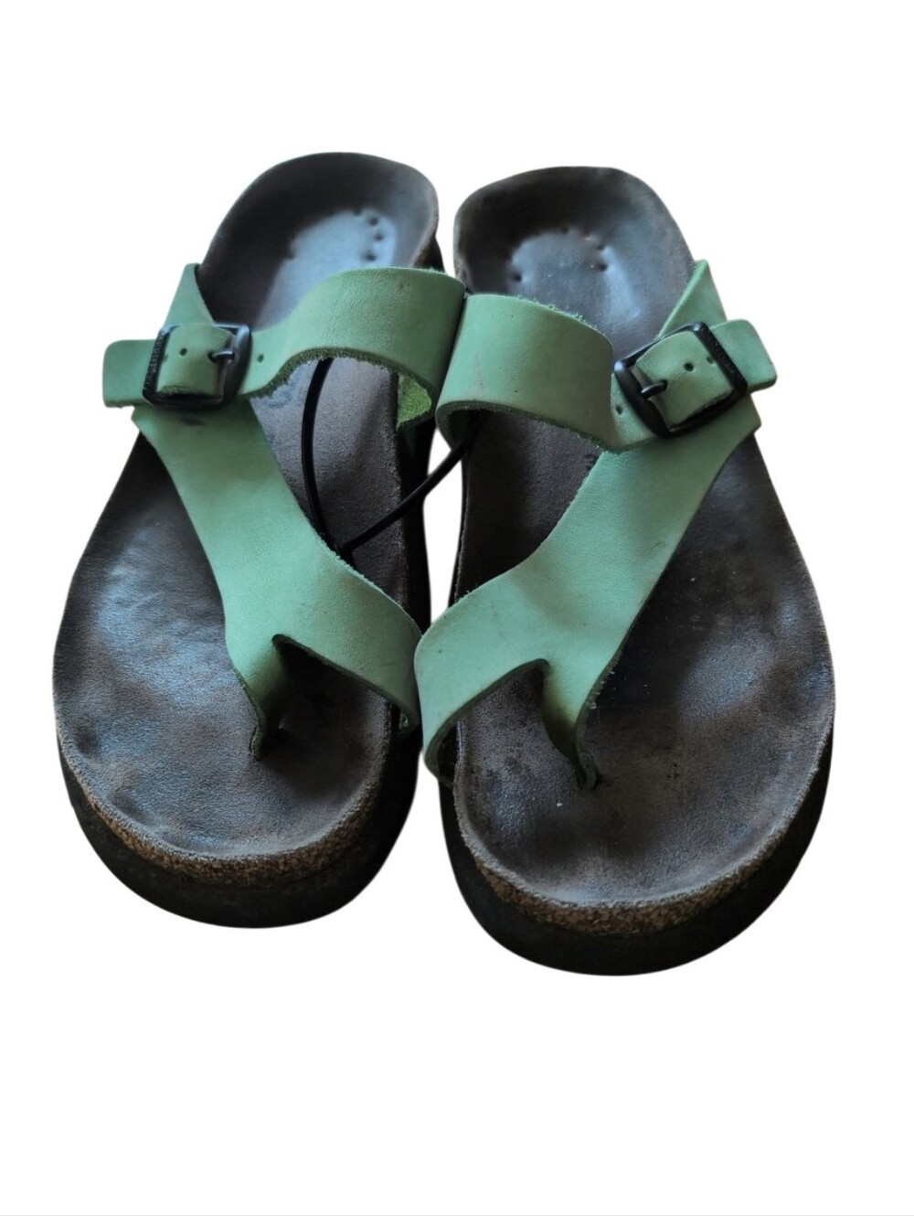 Birkenstock Gizeh Green Leather Cork Footbed Sandals